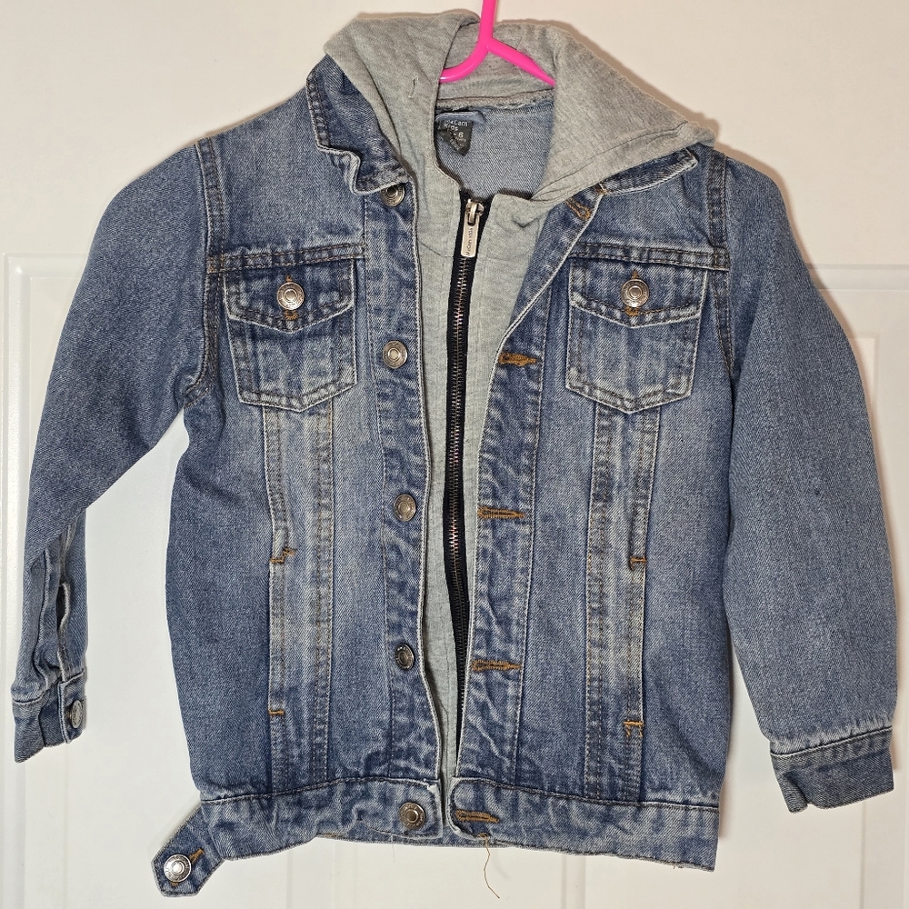 MaCam Kids Denim Jacket with Faux Gray Hoodie 5-6 Years
